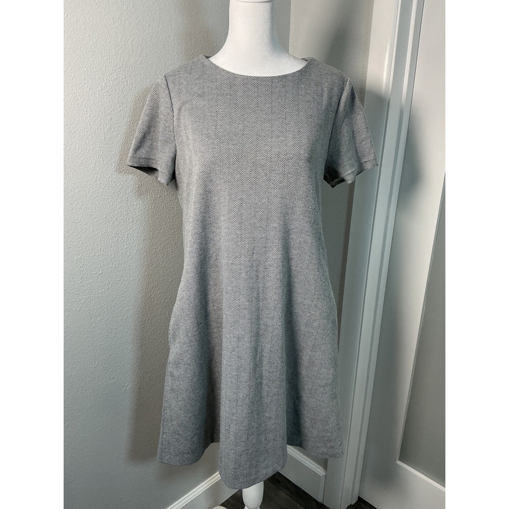 Tommy Hilfiger Herringbone A Line Dress Gray White Pockets Size 8